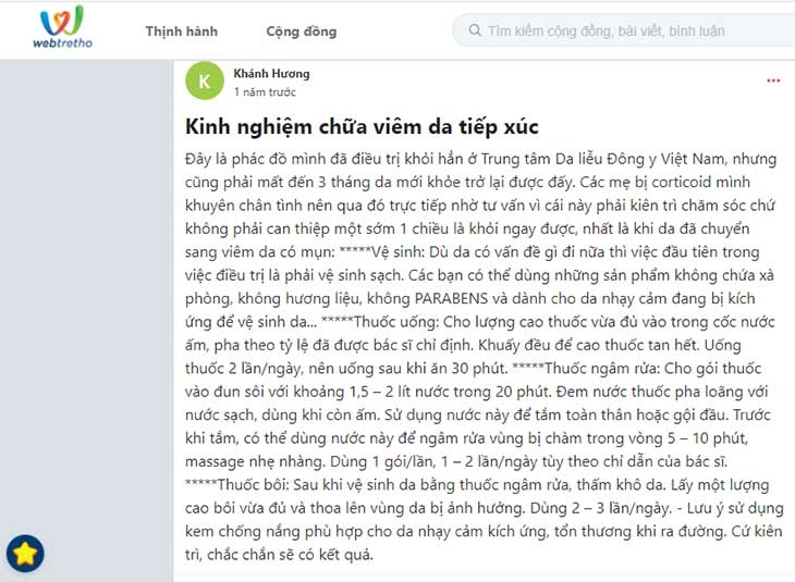 Chị Khánh Hương chia sẻ phác đồ chữa viêm da tiếp xúc bằng bài thuốc An Bì Thang của Trung tâm Da liễu Đông y Việt Nam trên Webtretho